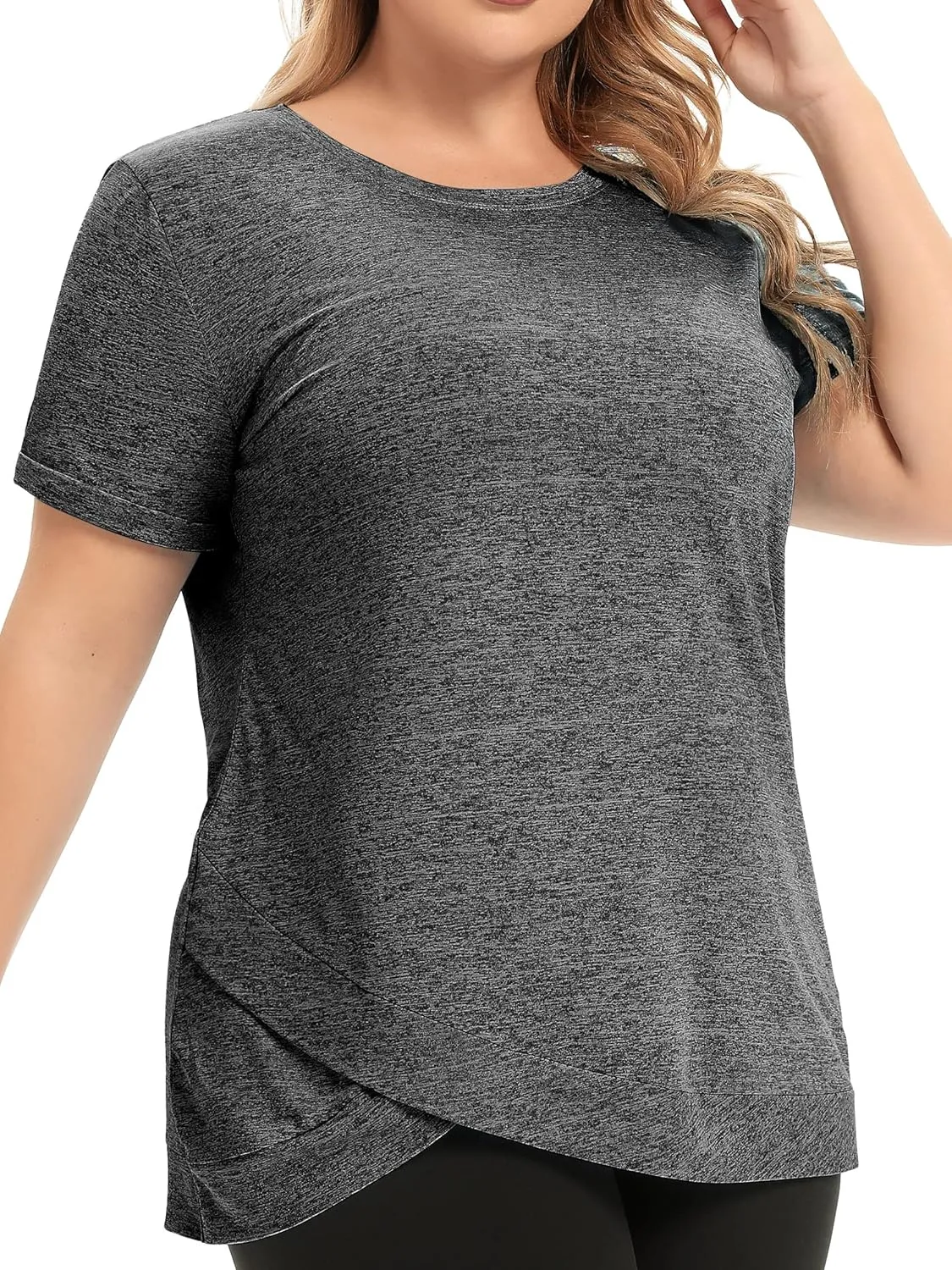 FOREYOND Women's Plus Size Workout Tops Short Sleeves Loose Fit Athletic Shirts Yoga Gym Running Clothing