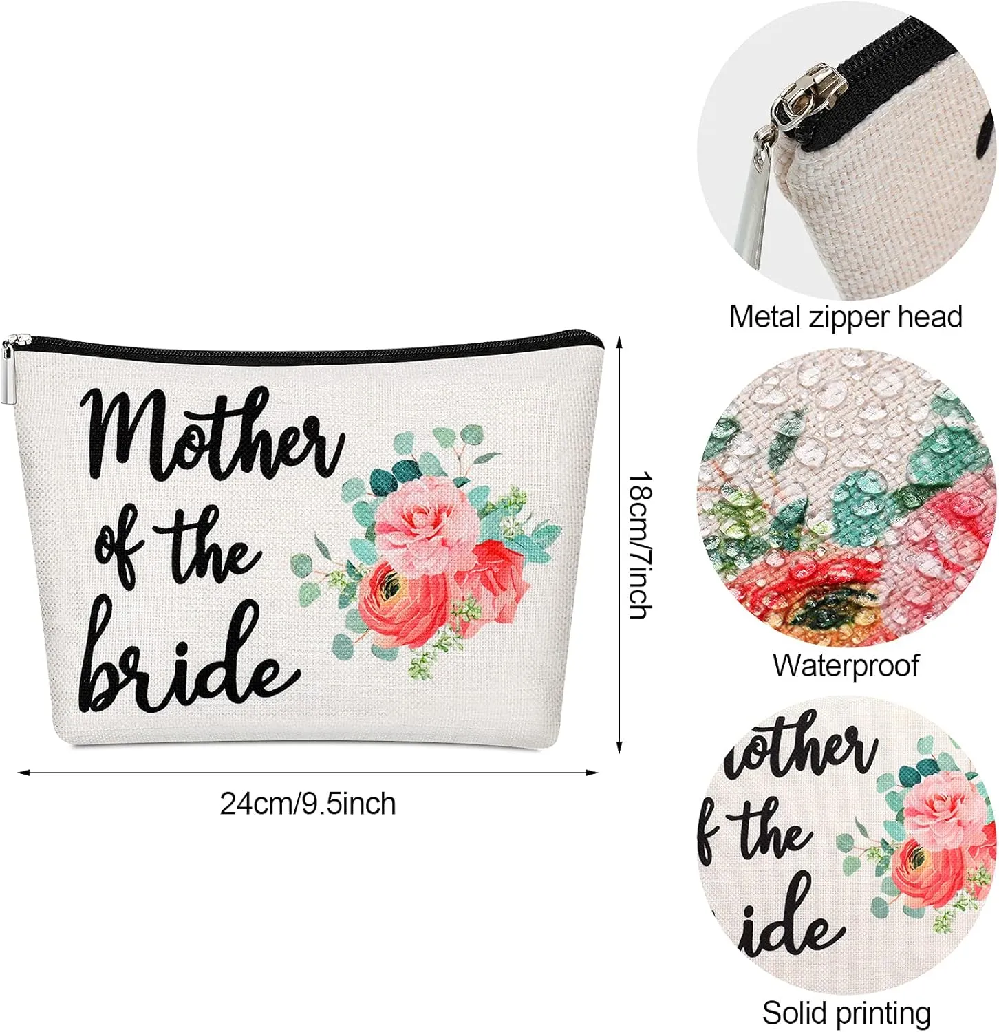 Frienda 2 Pack Mother Of The Bride Groom gifts Mother Of The Bride Groom Makeup Bags and Jewelry Dish Tray Bride Mother Gift Canvas Cosmetic Bag for Mom Wedding Gift(Mother of the Bride)