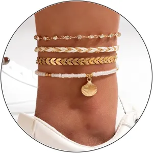FUTIMELY Layered Beaded Anklet Bracelets Set for Women,Boho Handmade Adjustable Waterproof String Shell Ankle Bracelet Beach Foot Jewelry