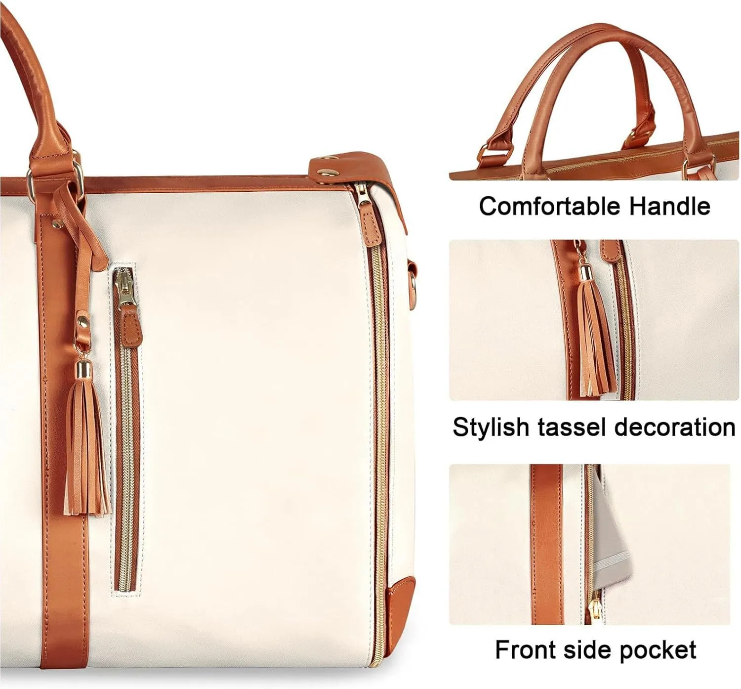 Garment Duffle Bags for Travel, Convertible Carry On Garment Bag, Foldable Garment Duffle Bag, 2 In 1 Garment Bags for Travel, Suit Travel Bags for Men Women-White