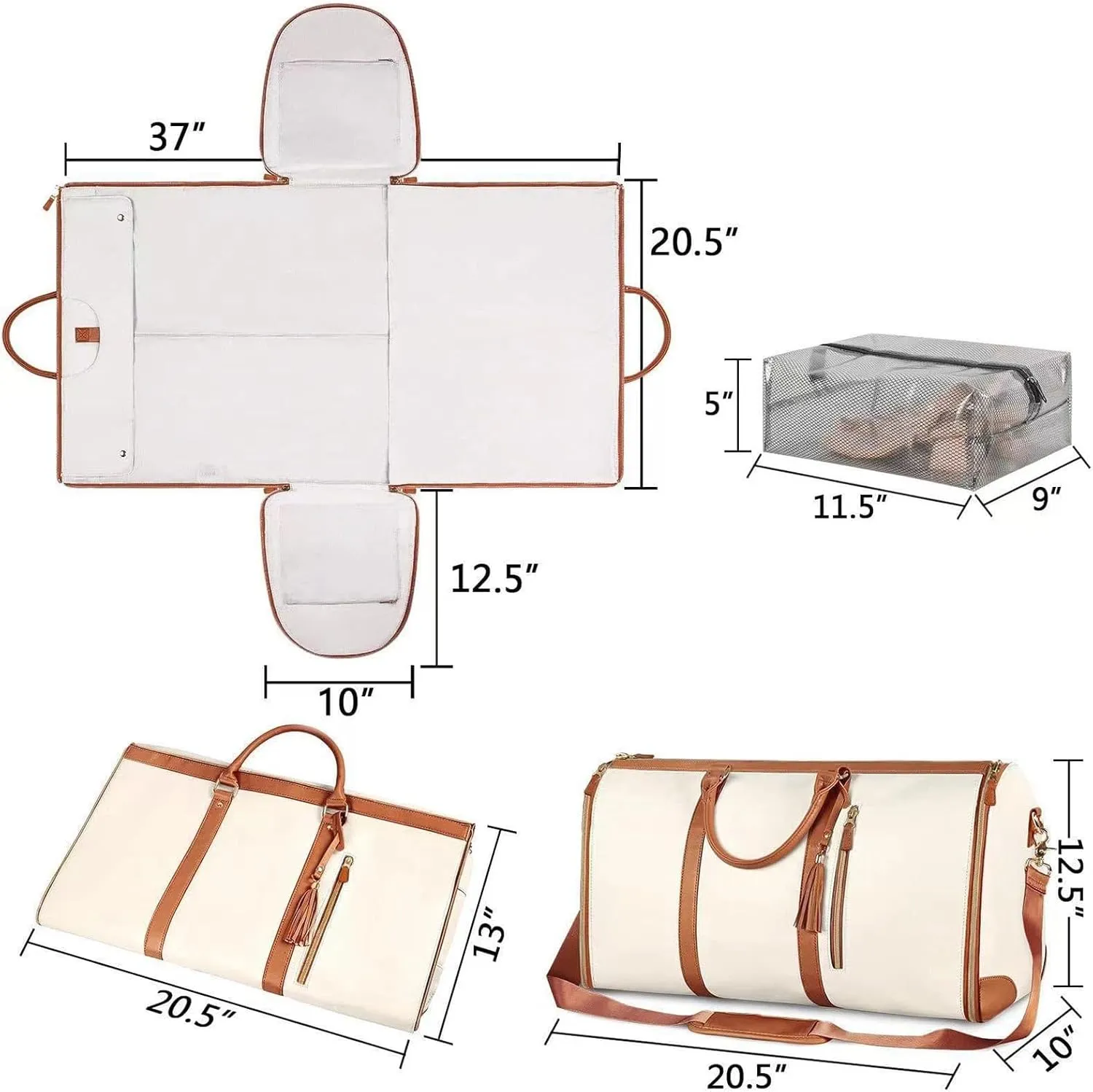 Garment Duffle Bags for Travel, Convertible Carry On Garment Bag, Foldable Garment Duffle Bag, 2 In 1 Garment Bags for Travel, Suit Travel Bags for Men Women-White