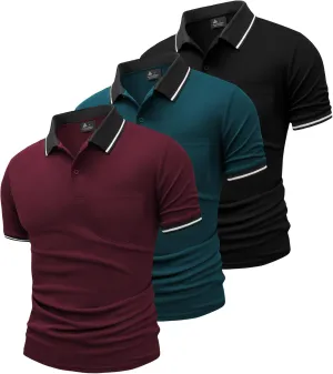 GEEK LIGHTING 3 Pack Mens Polo Shirts Short Sleeve Athletic Polo for Men Casual Moisture Wicking T-Shirts with Pocket