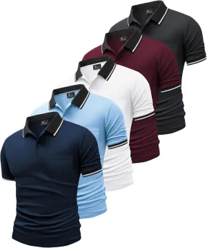 GEEK LIGHTING 5 Pack Men Polo Shirts with Pocket Multipack Golf Shirt for Men Moisture Wicking Casual Athletic Work T-Shirts