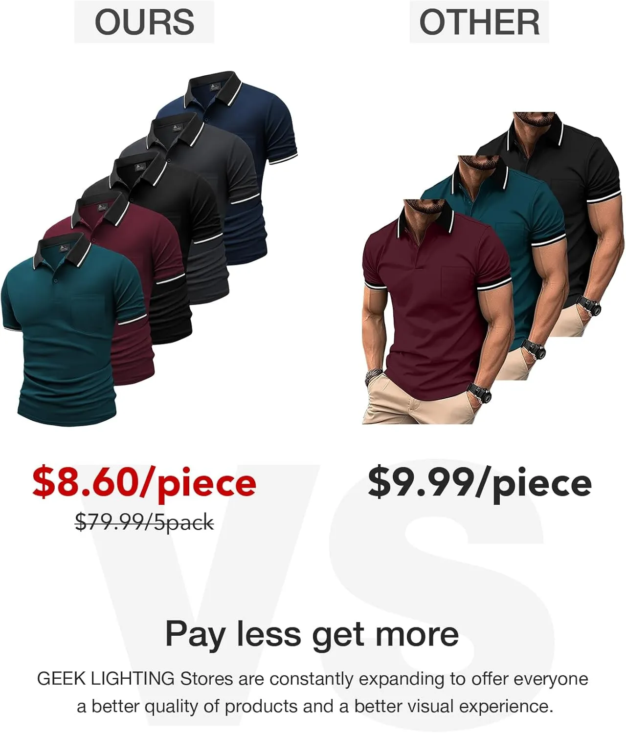 GEEK LIGHTING 5 Pack Men Polo Shirts with Pocket Multipack Golf Shirt for Men Moisture Wicking Casual Athletic Work T-Shirts