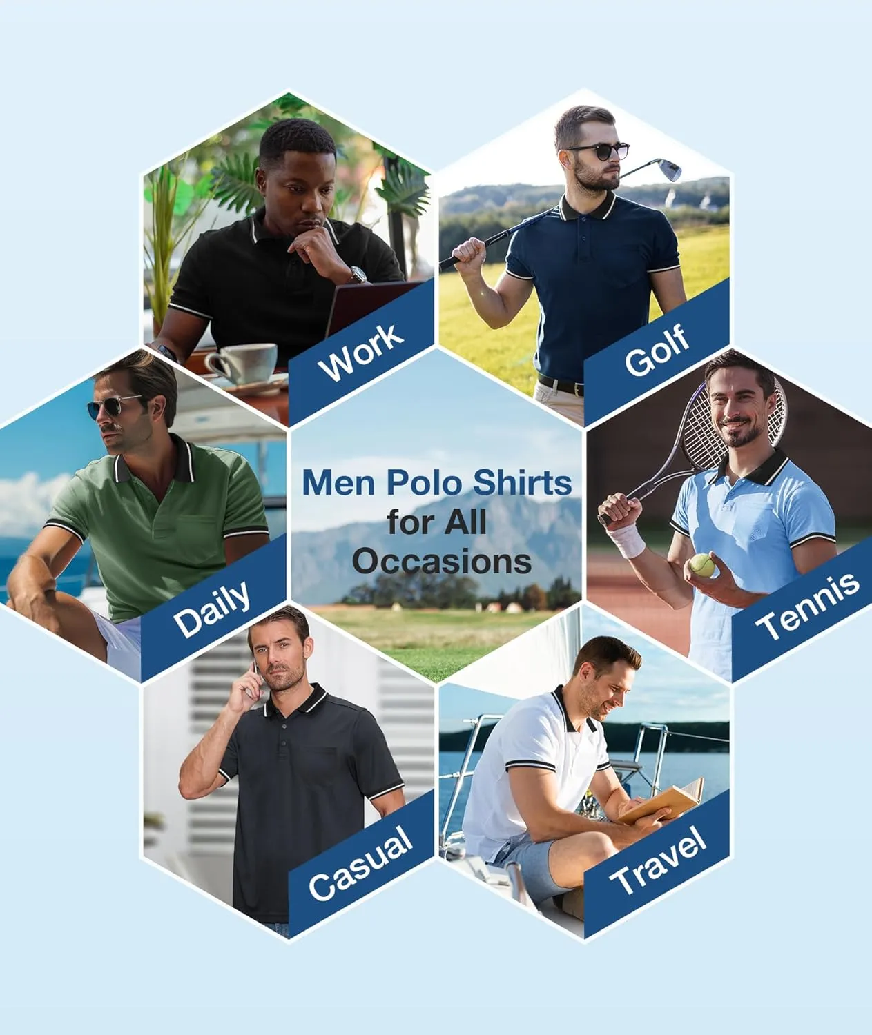 GEEK LIGHTING 5 Pack Men Polo Shirts with Pocket Multipack Golf Shirt for Men Moisture Wicking Casual Athletic Work T-Shirts