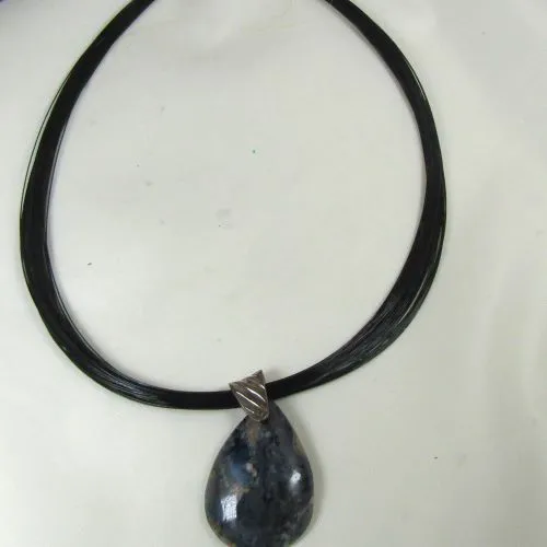 Gemstone Pietersite Pendant on Black Multi-strand  Neck Wire
