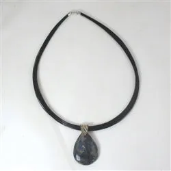 Gemstone Pietersite Pendant on Black Multi-strand  Neck Wire