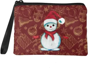 GIFTPUZZ Cute Snowman Red Coin Purse Wallets for Women, Change Pouch Clutch Bag Zipper Wallet, Candy Bag Lipstick Bags for Girls Lady Teen