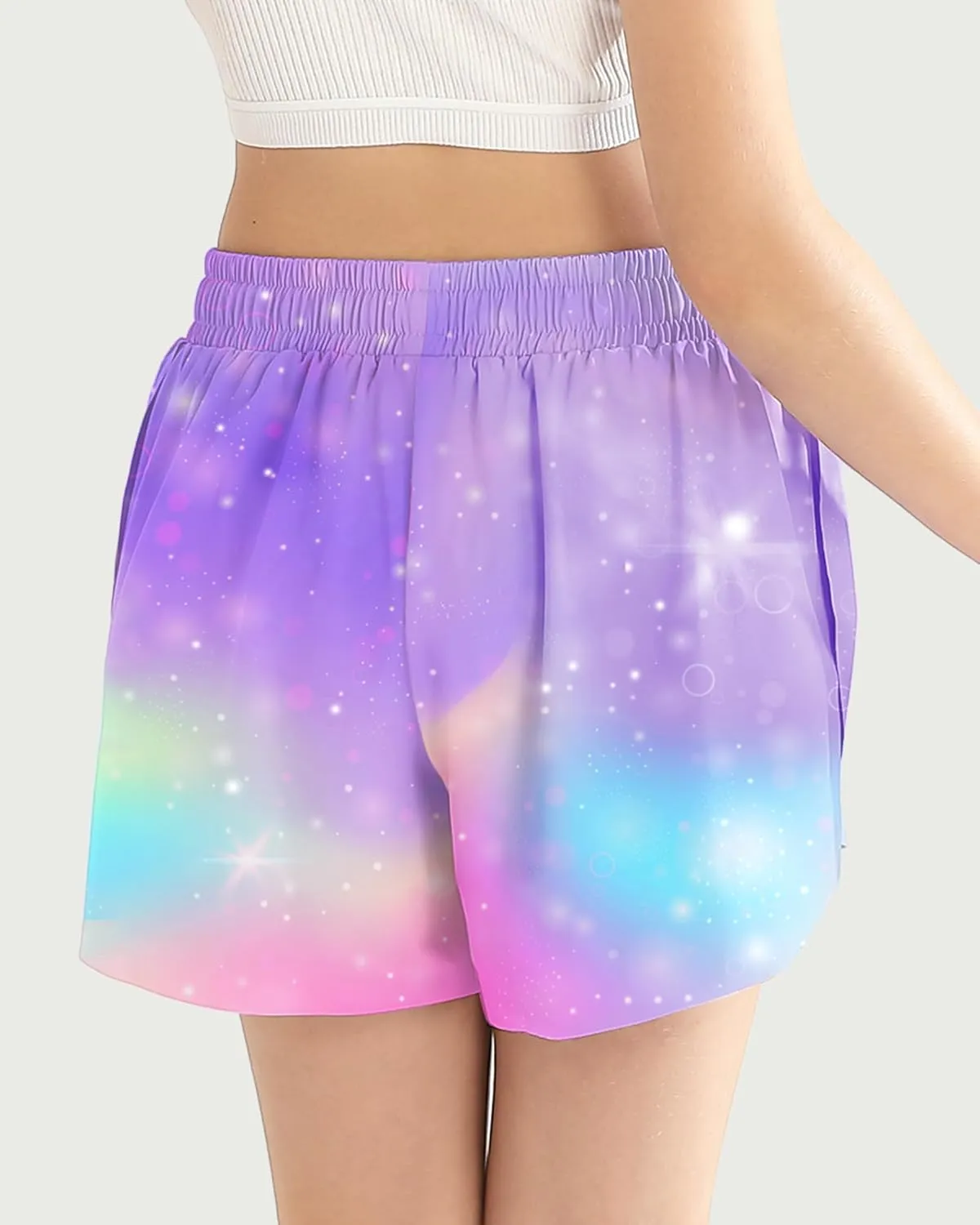 Girls Flowy Athletic Shorts with Pocket Kids Spandex 2 in 1 Drawstring Butterfly Skorts for Cheer, Dance, Running