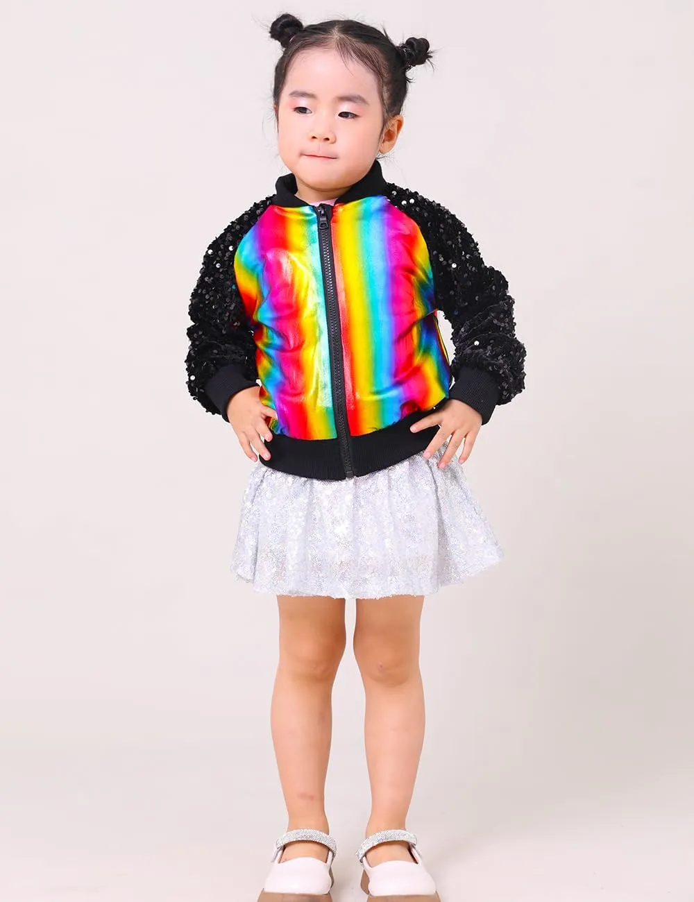 Girls Velvet Sequin Jackets Bomber Kids Sparkle Outwear Toddler Boys Glitter Sleeve Shiny Metallic Coat Birthday