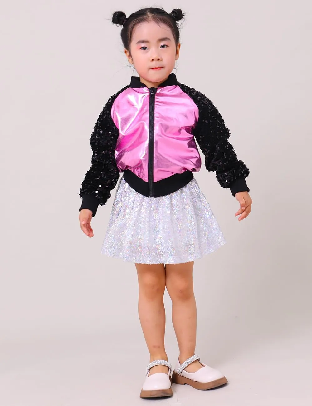 Girls Velvet Sequin Jackets Bomber Kids Sparkle Outwear Toddler Boys Glitter Sleeve Shiny Metallic Coat Birthday