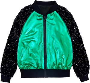 Girls Velvet Sequin Jackets Bomber Kids Sparkle Outwear Toddler Boys Glitter Sleeve Shiny Metallic Coat Birthday