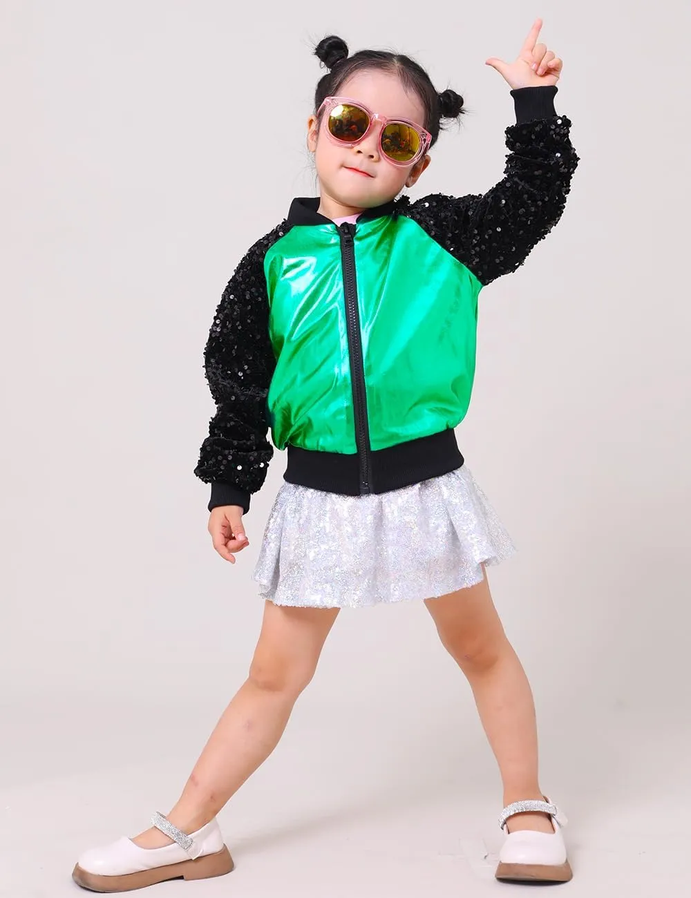 Girls Velvet Sequin Jackets Bomber Kids Sparkle Outwear Toddler Boys Glitter Sleeve Shiny Metallic Coat Birthday