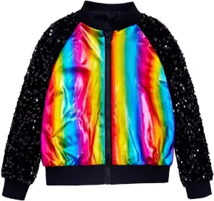Girls Velvet Sequin Jackets Bomber Kids Sparkle Outwear Toddler Boys Glitter Sleeve Shiny Metallic Coat Birthday