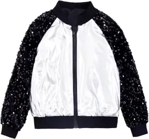 Girls Velvet Sequin Jackets Bomber Kids Sparkle Outwear Toddler Boys Glitter Sleeve Shiny Metallic Coat Birthday