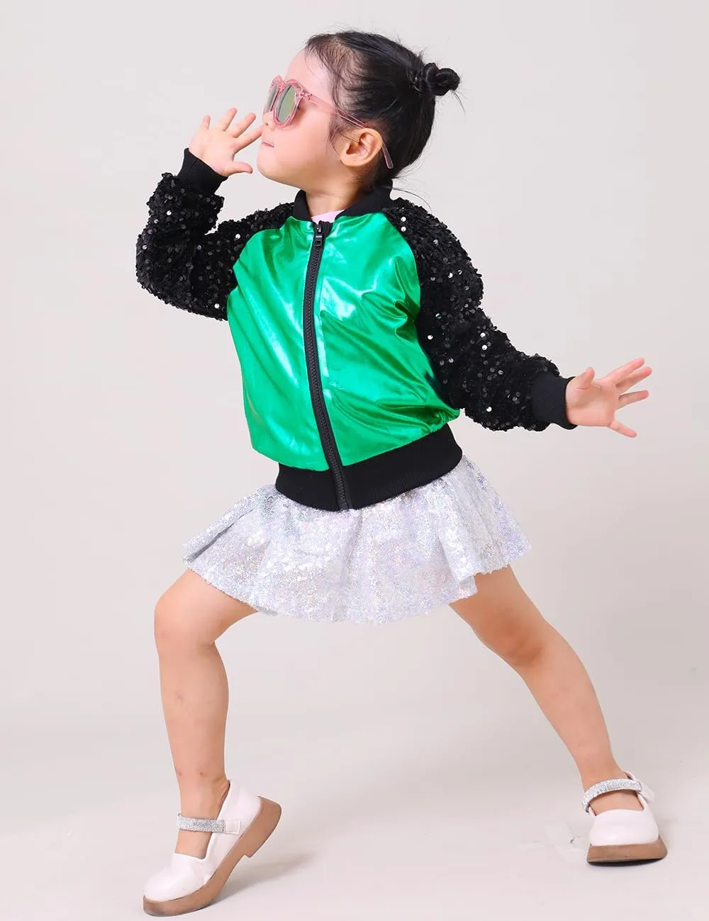 Girls Velvet Sequin Jackets Bomber Kids Sparkle Outwear Toddler Boys Glitter Sleeve Shiny Metallic Coat Birthday
