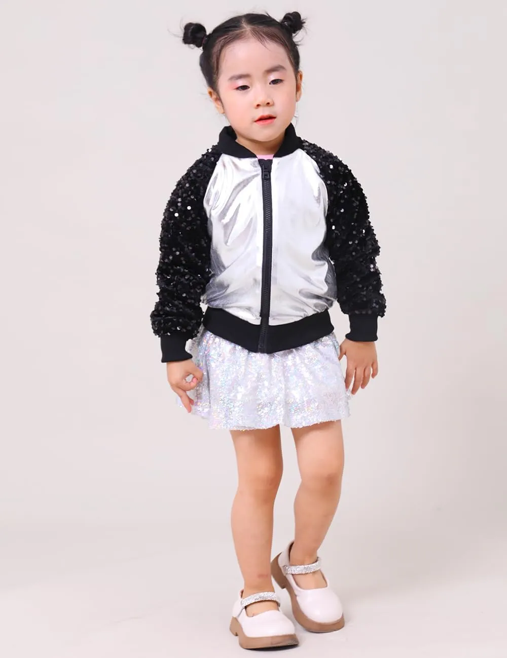 Girls Velvet Sequin Jackets Bomber Kids Sparkle Outwear Toddler Boys Glitter Sleeve Shiny Metallic Coat Birthday