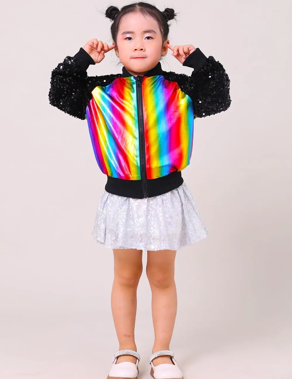 Girls Velvet Sequin Jackets Bomber Kids Sparkle Outwear Toddler Boys Glitter Sleeve Shiny Metallic Coat Birthday