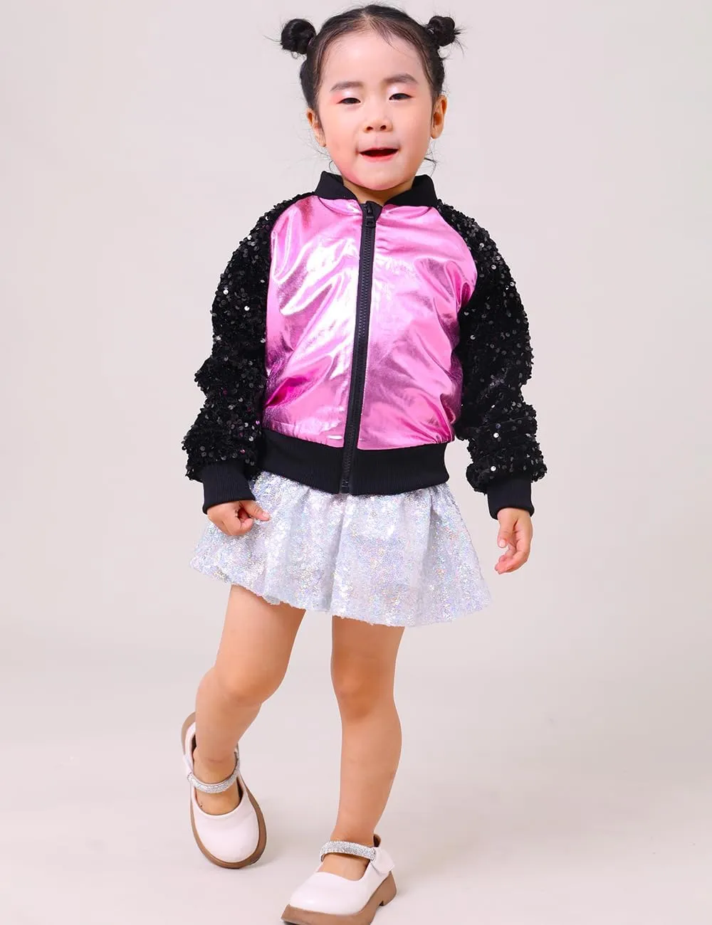 Girls Velvet Sequin Jackets Bomber Kids Sparkle Outwear Toddler Boys Glitter Sleeve Shiny Metallic Coat Birthday