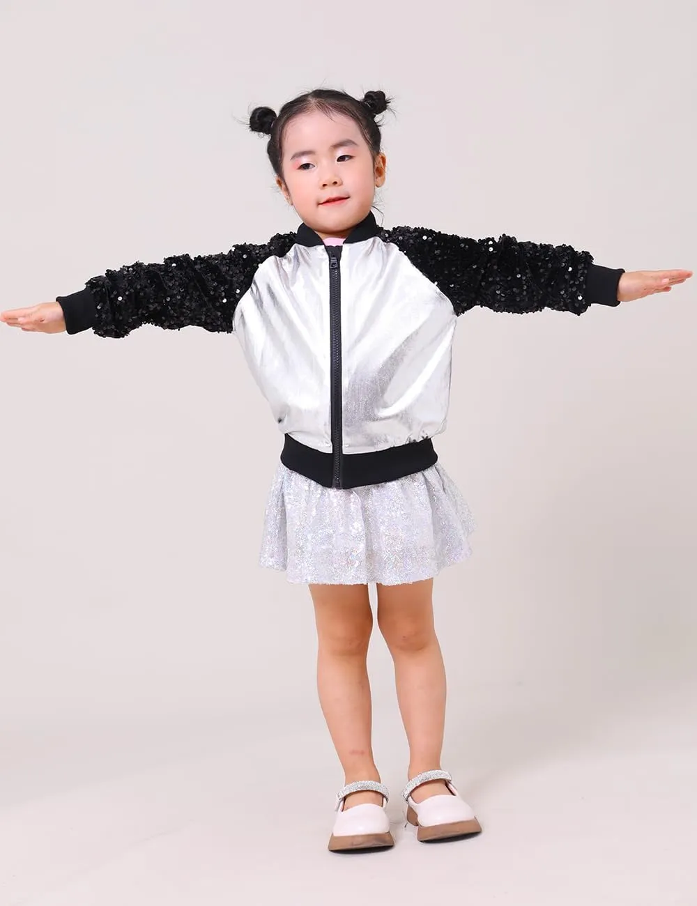 Girls Velvet Sequin Jackets Bomber Kids Sparkle Outwear Toddler Boys Glitter Sleeve Shiny Metallic Coat Birthday