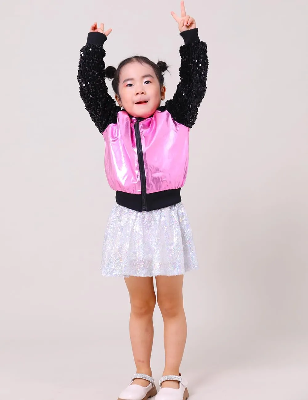 Girls Velvet Sequin Jackets Bomber Kids Sparkle Outwear Toddler Boys Glitter Sleeve Shiny Metallic Coat Birthday