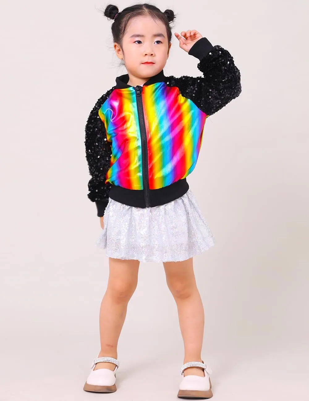 Girls Velvet Sequin Jackets Bomber Kids Sparkle Outwear Toddler Boys Glitter Sleeve Shiny Metallic Coat Birthday