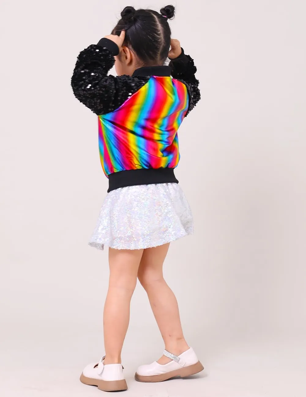 Girls Velvet Sequin Jackets Bomber Kids Sparkle Outwear Toddler Boys Glitter Sleeve Shiny Metallic Coat Birthday