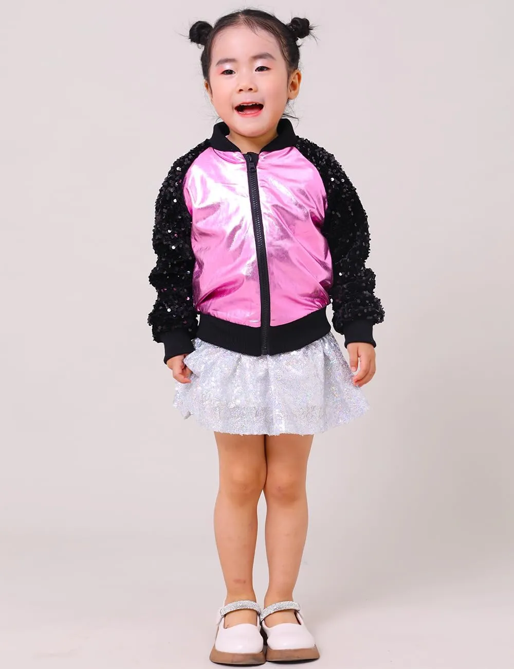 Girls Velvet Sequin Jackets Bomber Kids Sparkle Outwear Toddler Boys Glitter Sleeve Shiny Metallic Coat Birthday