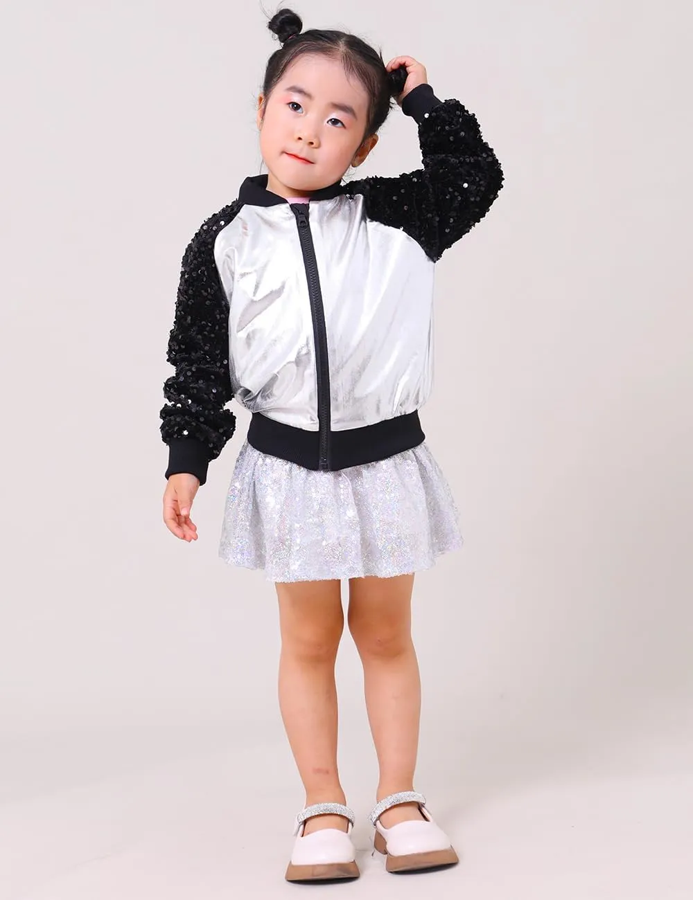 Girls Velvet Sequin Jackets Bomber Kids Sparkle Outwear Toddler Boys Glitter Sleeve Shiny Metallic Coat Birthday
