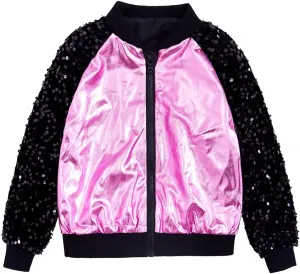 Girls Velvet Sequin Jackets Bomber Kids Sparkle Outwear Toddler Boys Glitter Sleeve Shiny Metallic Coat Birthday