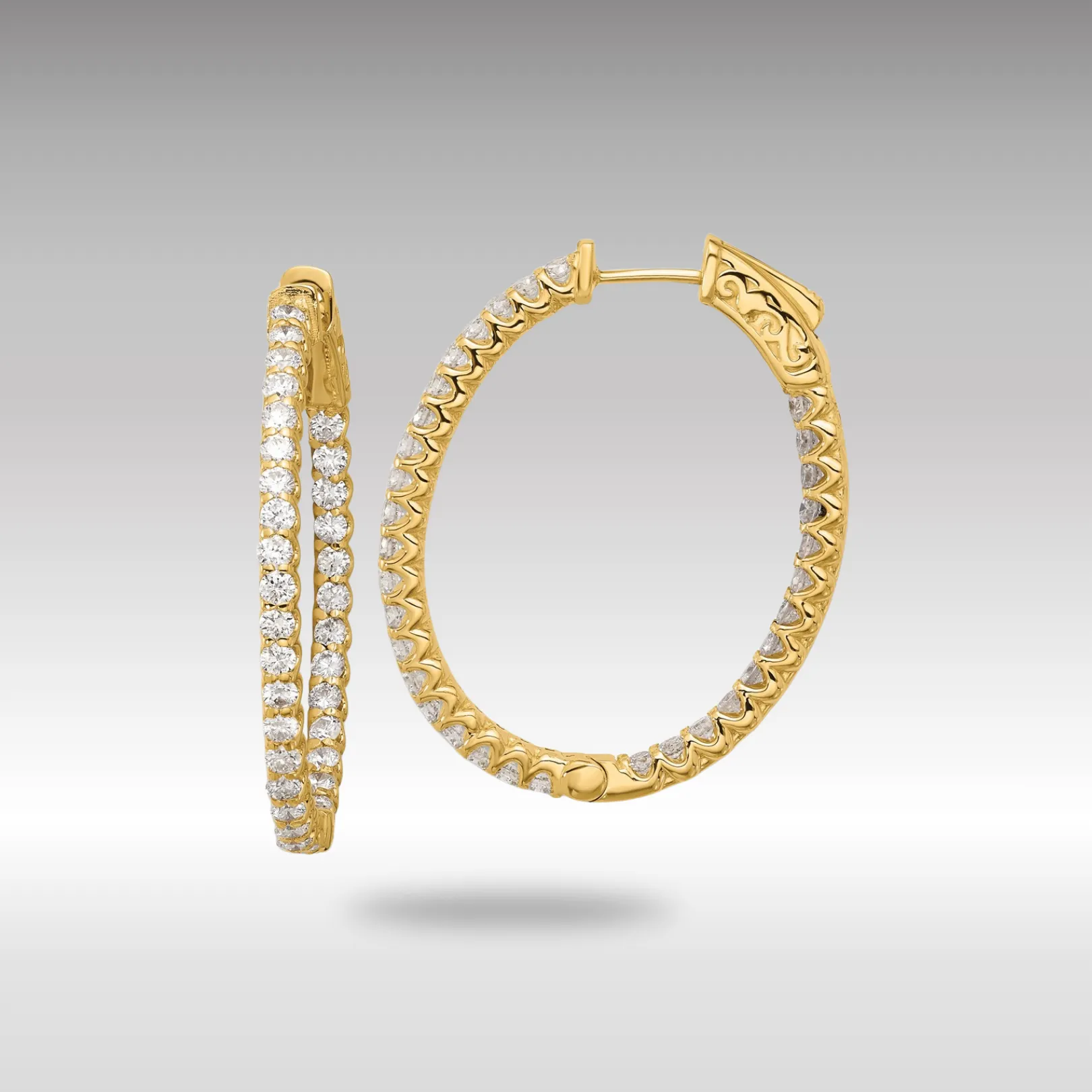 Gold 2.3ct 66-2.0mm In/Out Oval Hoop with Safety Clasp Diamond Earrings - Model XE3249AA