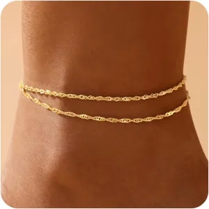 Gold Anklets Bracelets for Women Waterproof,14K Gold Plated Anklets for Women,Dainty Layered Anklets Set Anklet Bracelets for Women Gold Jewelry Gift