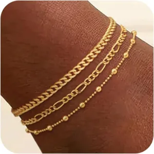 Gold Anklets for Women Waterproof 14k Gold Plated Cuban Link Anklets Non Tarnish Rope Herringbone Ankle Chain Summer Beach Jewelry Gifts for Women