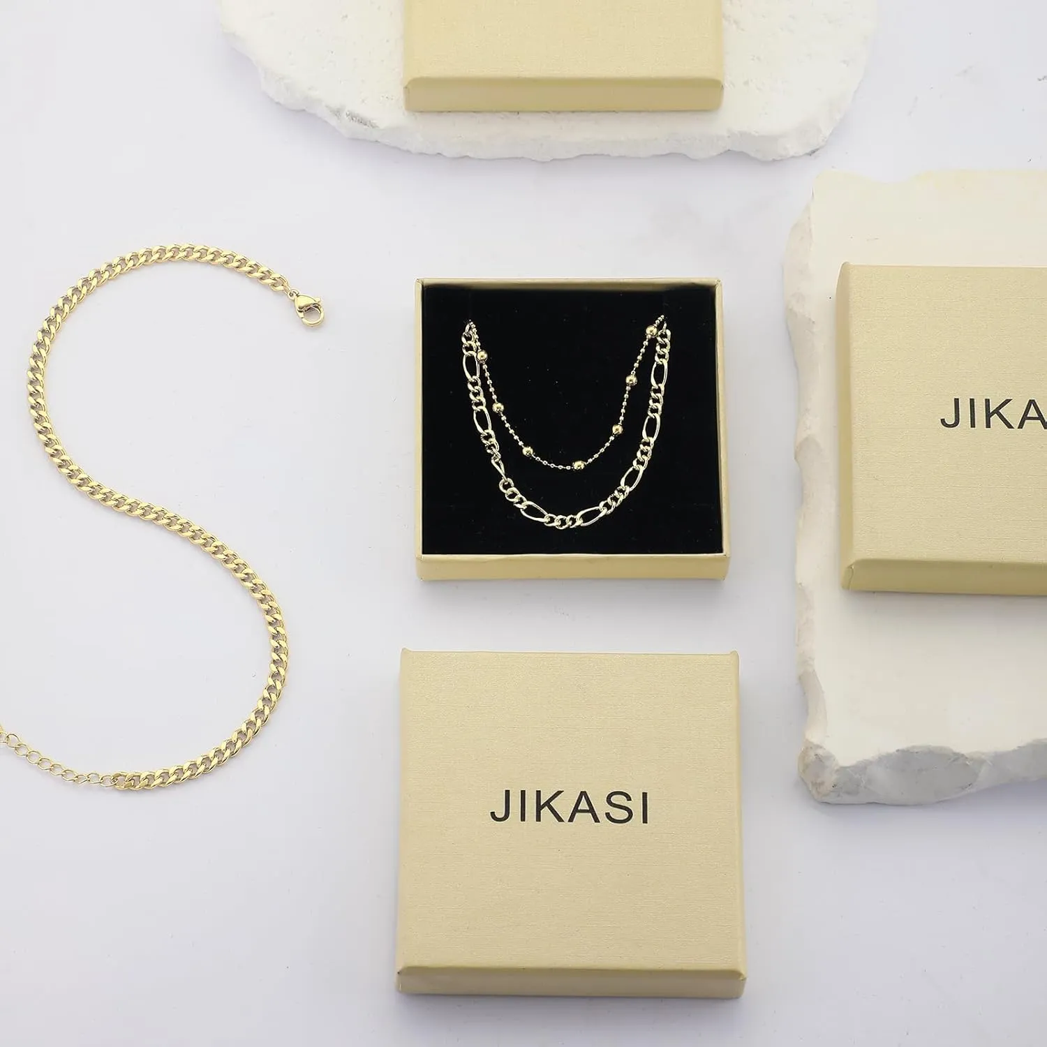Gold Anklets for Women Waterproof 14k Gold Plated Cuban Link Anklets Non Tarnish Rope Herringbone Ankle Chain Summer Beach Jewelry Gifts for Women