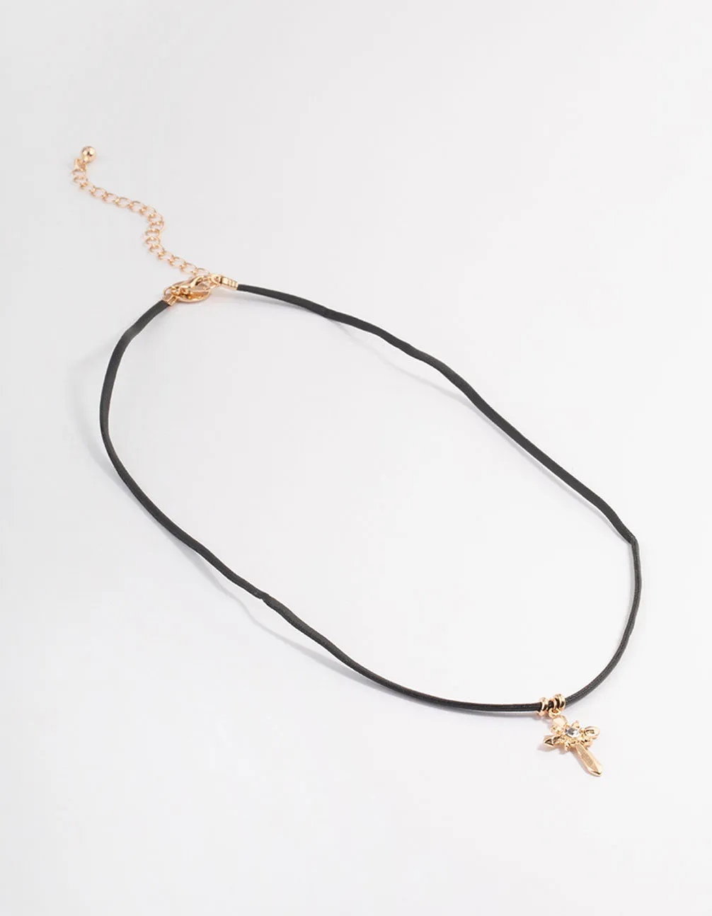 Gold Cord Diamante Cross Necklace