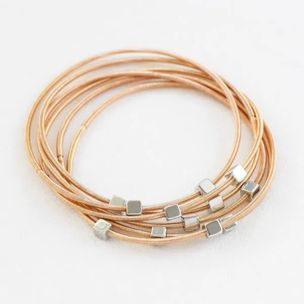 Gold Geo Square Silver Guitar String Bracelet Set