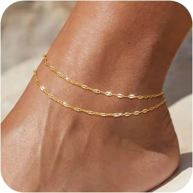 Gold Lips Ankle Bracelets for Women Dainty 14k Gold/Silver Plated Waterproof Layered Anklets Trendy Waterproof Fashion Jewelry Gifts for Women