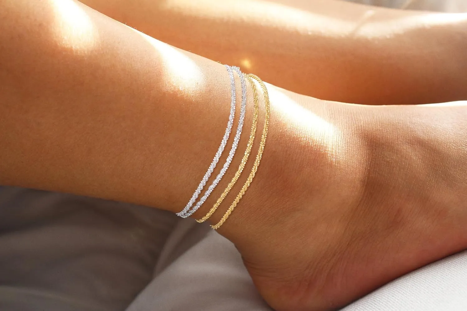 Gold/Silver Anklets for Women,14k Gold/Silver Plated Evil Eye Ankle Bracelets for Women Waterproof Layered lightweight Cuban Link Figaro Chain Diamond Heart Anklet Summer Beach Jewelry Gift