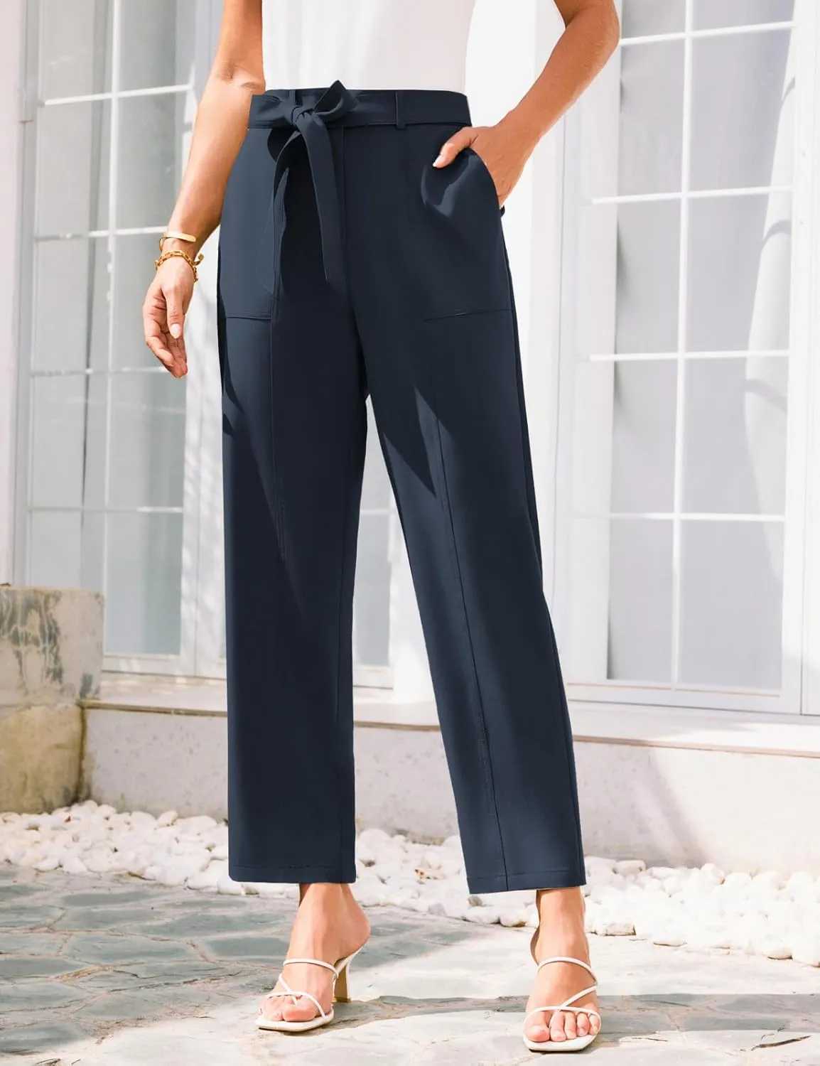 GRACE KARIN Women's Pants Business Straight Leg Cigarette Pants with Elastic Waist