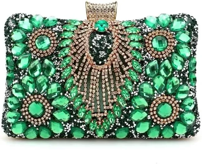 Green Tassel Women Evening Bags Diamonds Small Day Clutch Luxury Chain Shoulder Handbags for Party Holder Purse (Color : YM6545green)