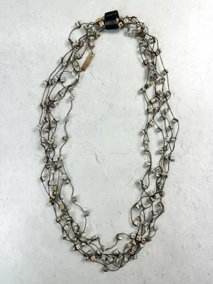 Hand Painted 6 Strand Ceramic Cubes on Leatherette Necklace, Grey/Gold