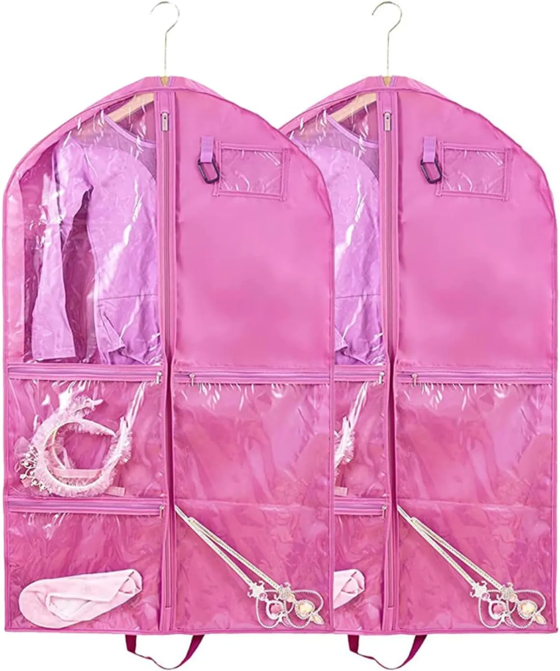 Hanging Garment Bag Waterproof 40 inch for Hanging Clothes Travel Storage Bags for Kids Dance Costumes Sports Skating Theatre Beauty Pageants (Pink 2 packs, 24 x 3 x 40 inches)
