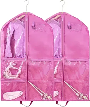 Hanging Garment Bag Waterproof 40 inch for Hanging Clothes Travel Storage Bags for Kids Dance Costumes Sports Skating Theatre Beauty Pageants (Pink 2 packs, 24 x 3 x 40 inches)