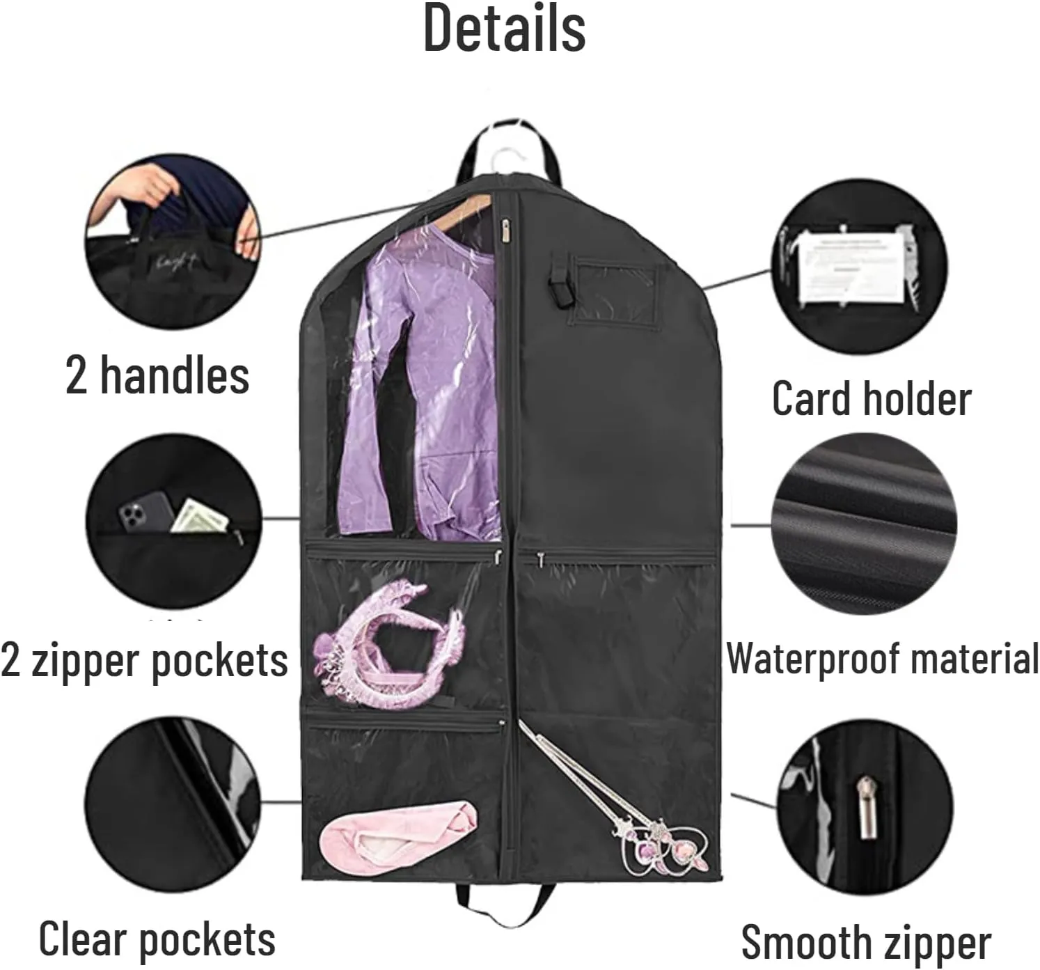 Hanging Garment Bag Waterproof 40 inch for Hanging Clothes Travel Storage Bags for Kids Dance Costumes Sports Skating Theatre Beauty Pageants (Pink 2 packs, 24 x 3 x 40 inches)