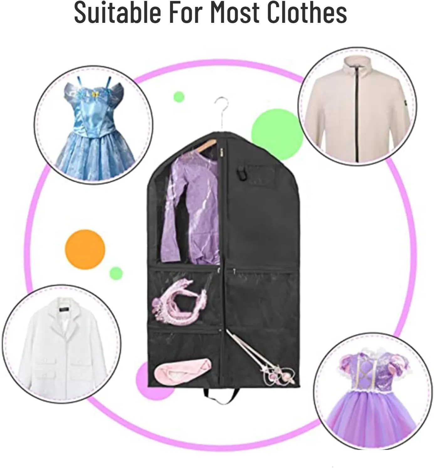 Hanging Garment Bag Waterproof 40 inch for Hanging Clothes Travel Storage Bags for Kids Dance Costumes Sports Skating Theatre Beauty Pageants (Pink 2 packs, 24 x 3 x 40 inches)