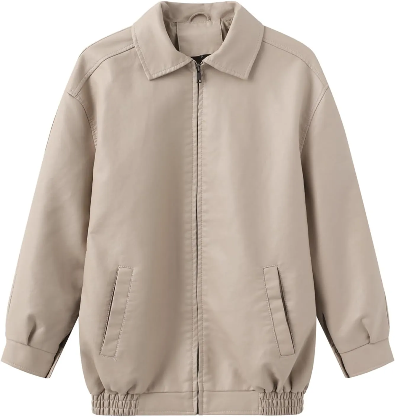 hathne Women's Oversized Leather Jackets Faux Zip Up Fall Fashion Motorcycle Jackets Coats Winter Clothes