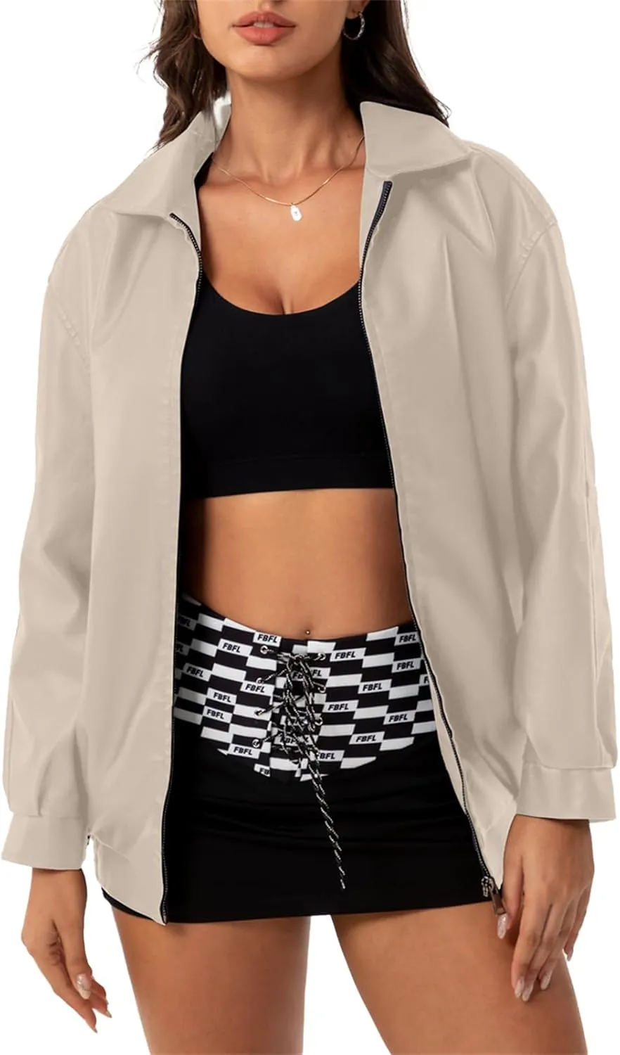hathne Women's Oversized Leather Jackets Faux Zip Up Fall Fashion Motorcycle Jackets Coats Winter Clothes