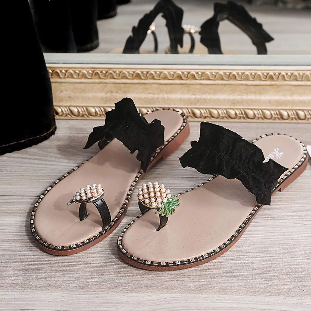 Hbeylia Gladiator Sandals for Women,Ladies Summer Pineapple Rhinestone Pearls Toe Ring Wide Fit Sandals Casual Beach Boho Slippers Flip Flops For Women Girls Size 6