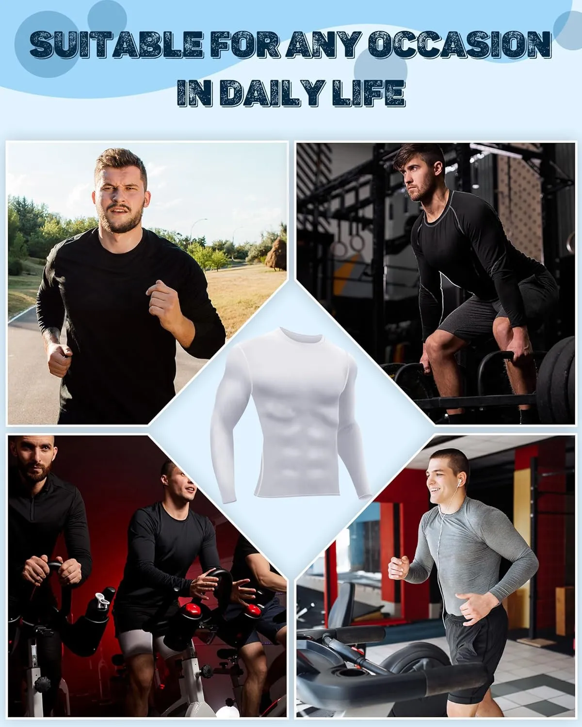 Hicarer 4 Pack Men's Compression Shirts Dry Fit Long Sleeve Athletic Workout Top Thermal Shirt Gym Sports Base Layers