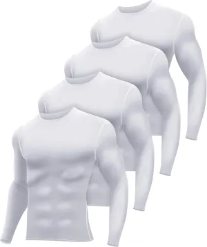 Hicarer 4 Pack Men's Compression Shirts Dry Fit Long Sleeve Athletic Workout Top Thermal Shirt Gym Sports Base Layers
